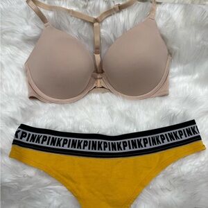 PINK Victoria's Secret Women's Tan and Yellow Intimates Set